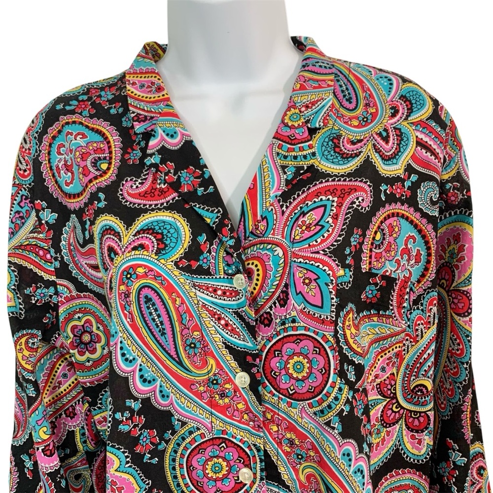 VERA BRADLEY Colorful Paisley & Black Blouse Sz L
